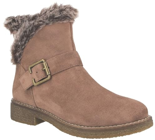 Cushion Walk Ladies' Faux Suede Faux Fur Lined Buckle Detail Winter Ankle Boots (Taupe, UK Footwear Size System, Adult, Women, Numeric, Medium, 6)