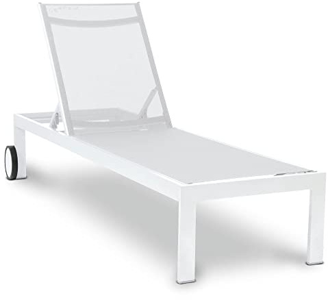 acamp Sonnenliege mit Rollen | Optimaler Komfort durch verstellbare Rückenlehne | Atmungsaktives Gewebe | Leichtes Aluminium-Gestell | Gartenliege wetterfest | Relax-Liege in Snow-Weiß