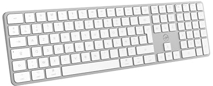Mobility Lab KMP2000W Trådlöst Mac-Tangentbord Multi-anslutningar AZERTY - USB 2.4 GHz Mottagare + 3x Bluetooth - 15 Multimedia Snabbtangenter - Snabbladdning USB-C - Vit Elegans - Mac Kompatibel