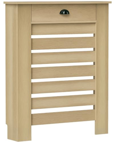 HOMCOM Couvercle de Radiateur Cache Radiateur 78 x 19 x 95,5 cm Chêne | Grille à Lattes Horizontales, Tiroir, Salon, Chambre à Coucher, Couloir, Bois