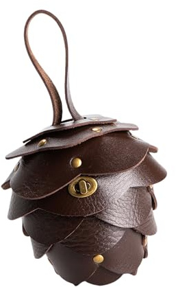 2. Porte-monnaie rétro en forme de pomme de pin en polyuréthane avec clip de ceinture réglable, taille compacte pour homme et femme, accessoires européens, Couleur café., Beauté de masse