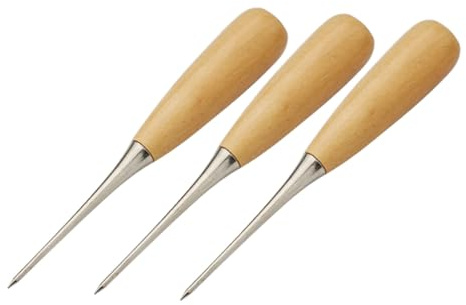 Gogogmee 3 Pezzi Punteruolo per Cuciture in Pelle con Manico in Legno Strumenti Leggeri e Resistenti per Cucito Te e Artigianato Punzoni per Forare Cuoio Utensili Manuali per Riparazioni e