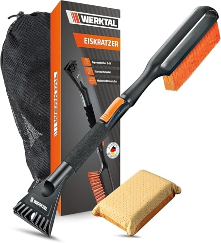 WERKTAL Grattoir Glace Voiture Télescopique – Brosse Neige Extensible avec Brise-Glace, Protège la Peinture pour Auto, SUV & Camion, Accessoire Hiver Robuste