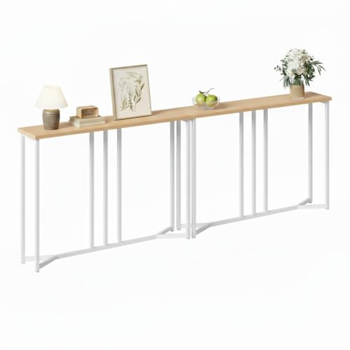 YITAHOME Tavolo Consolle, Set di 2 80cm Consolle Ingresso, Piccolo Tavolo per Decorazioni, Tavolino Da Divano, Console, Corridoio, Soggiorno, Assemblaggio Semplice, Stile Bianco e Legno