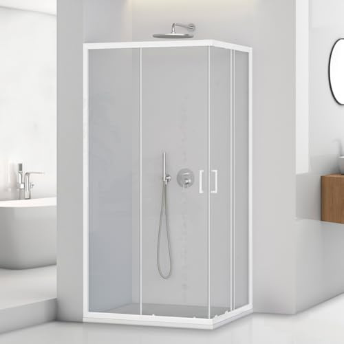 Box Doccia Angolare 80x120 Cm (H 195) Linea Tay Doppia Porta Scorrevole Centrale Cristallo Trasparente 5 Mm Profili In Alluminio Bianco