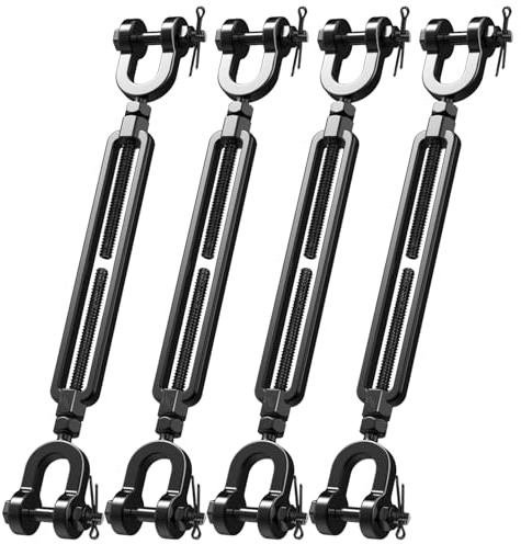 CORDUN 5/16 Jaw and Jaw Turnbuckle Heavy Duty 304 Stainless Steel Black Turnbuckles for Cables Wire Rope, Shade Sail, Zipline, Fence, Deck Railing Tensioner Hardware–Adjustable & Reusable(4 Pack)
