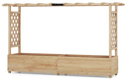 TANGZON Raised Garden Bed with Arch Trellis, Freestanding Ground Garden Planter Box, Outdoor Vertical Trough Planter Container for Vine Climbing Plant Flower Herb (Natural, 200 x 44 x 114 cm)