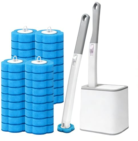 Disposable Toilet Cleaning System, Toilet Brush Wand with 36 Refill Sponges, Pre-loaded Cleaner Heads for Deep Scrubbing and Deodorizing, Wall-Mounted Hygienic Bathroom Scrubber Set