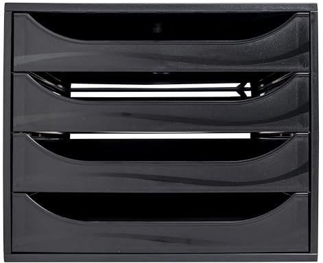 Exacompta - Réf. 228014D - Module économique à tiroirs ECOBOX - Caisson individuel à 4 tiroirs pour document A4 et A4+ - Certifié Ange Bleu - Dimensions 34,8 x 28,4 x 23,4 cm - Coloris noir