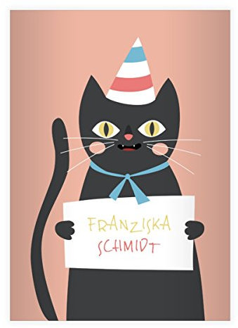 Kartenkaufrausch 16 personalisierte, Super süße Katzen DIN A5 Grundschul Hefte mit Party Hut in rosa Kontrastlineatur 1