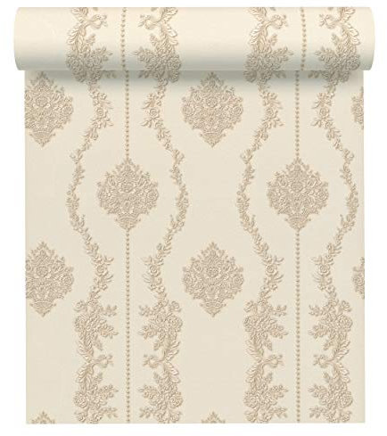A.S. Création 344931 34493-1 - Carta da parati in tessuto non tessuto, motivo barocco, 10,05 m x 0,53 m, colore: Beige crema metallizzato