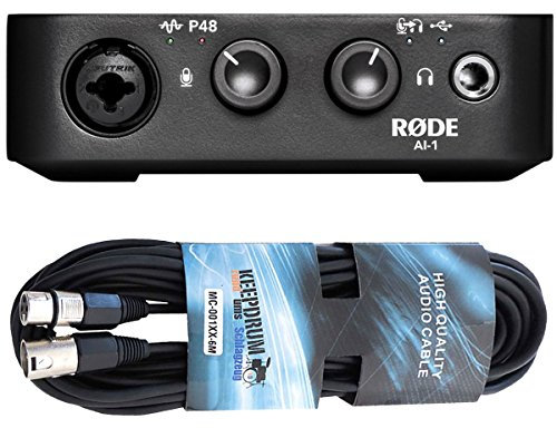 Rode AI-1 - Tarjeta de Sonido Externa, Interfaz de Audio USB y Cable XLR keepdrum (6 m)