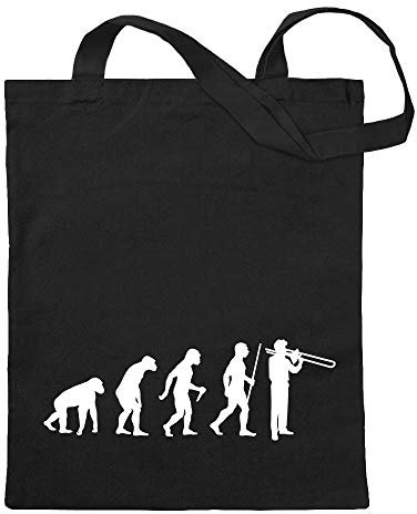 Kiwistar - Baumwolltasche - schwarz - Posaune Trompete Evolution - Tragetasche Stoffbeutel Umhängetasche Langer Henkel