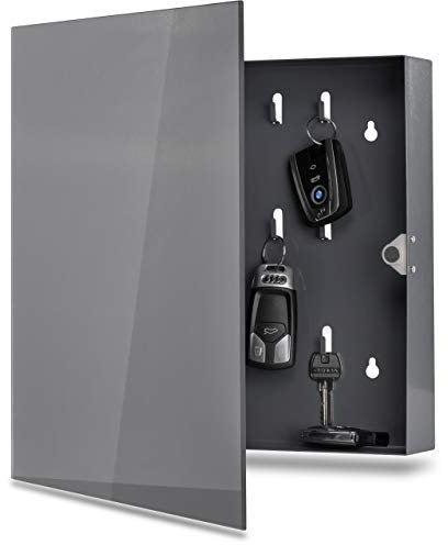 bonsport Schlüsselkasten mit Glas Magnettafel - Memoboard inkl. 6 Magnete, 33x33x6,8 cm - anthrazit