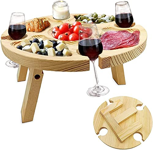 SIYANO Wooden Picnic Table Picnic Wine Glass Holder, Outdoor Portable Folding Wine Table