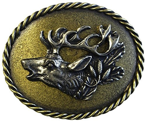 BELTINGER Gürtelschnalle Hirsch 4,0 cm | Buckle Wechselschließe Gürtelschließe 40mm Massiv | für Jagd-Outfit | Wechselgürtel bis 4cm | bicolor g/s