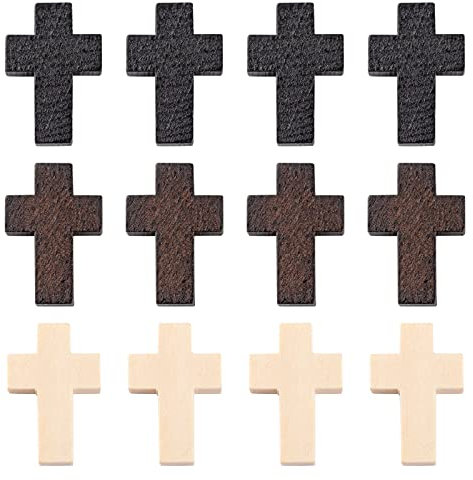 PandaHall 60 Stück Unlackierte Holzkreuz-Anhänger für Schmuckherstellung, Armband, Halskette, 22 x 15 x 4,2 mm, 3 Farben