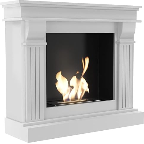 KRATKI August Caminetto a portale a bio-etanolo ciottoli imbuto di riempimento + set per aromaterapia Biocontenitore 0,75 l, certificato TÜV Inserto in acciaio e alloggiamento MDF, nero, 97,9x115 cm