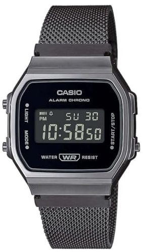 Casio Orologio Quarzo Unisex, misura cassa 37.00mm con quadrante Nero Digitale e cinturino Nero in Cinturino in metallo A168WEMB-1BEF