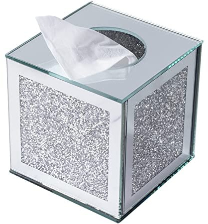 Biznest Cube Mirror Square Tissue Box Cover Holder Napkin Holder Bathroom Organizer