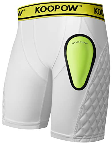 KOOPOW Skjutshorts för ungdomar, pojkar, vadderade glidshorts, kuddar med mjuk skyddande atletisk kopp för baseball, fotboll, lacrosse
