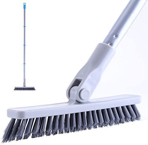 YONILL Grout Brush with Long Handle - Heavy Duty Grout Cleaner Brushes for Tile Floors, Swivel Stiff Bristles Floor Scrubber Cleaning Tool, Floor Scrub Brush for Shower, Kitchen, Baseboards and Corner