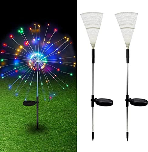 2 Piezas Luces Solares De Fuegos Artificiales Jardín, 120 Led Luces Solares De Jardín Impermeable Alambre De Cobre, 8 Modos De Iluminación Fuegos Artificiales Lámpara Para Patio Trasero Camino Festivo