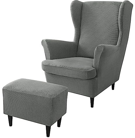 LVTFCO Vingstolsöverdrag, Wingback stolsöverdrag och ottomanska pallöverdrag Sofföverdrag med elastiskt band Tvättbart fåtöljsskydd för vardagsrummet,9