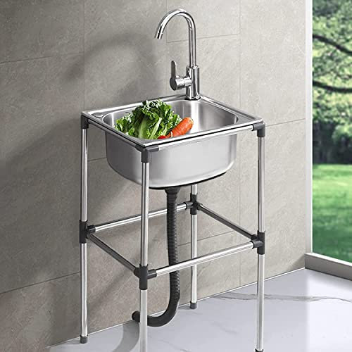 Spülbecken für zu Hause, Küchenspülen, Edelstahl-Waschbecken, Raumspüle, 1 Fach, Badezimmerspüle, gewerbliche Küchenspüle mit Wasserhahn, Mehrzweck-Waschbecken, für Garage, Restaurant