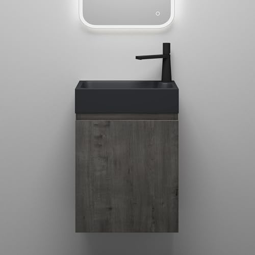 Mai & Mai Badmöbelset Badezimmermöbel bestehend aus Mineralguss Waschbecken in Anthrazit Matt und Waschbeckenunterschrank in grau-braun, BTH: 46x26x63cm Pisa