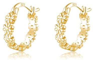 SLUYNZ Solid 925 Sterling Silver Flower Hoop Earrings for Women Girls Hoop Earrings Daisy Huggie (B-Gold)