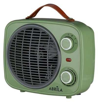 ABRILA - Termoventilador Hoguera 2000W Verde/Gris con 2 Potencias y 3 Funciones | Termostato Regulable y Triple Sistema de Seguridad | Diseño Vintage | Fácil Transporte