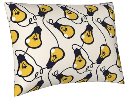 VOSERY Federe per cuscini di dimensioni standard, super morbide, con cerniera, traspiranti, resistenti alle pieghe e alle macchie, 20 x 26 cm, con stampa di lampadine gialle