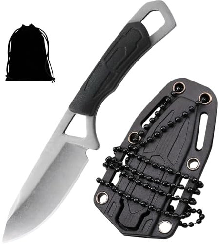 WUSANNA Neck Knife,Gürtelmesser,135mm Tragbares Neck Knife Messer,Neckknife,Mini-Messer,Lieferung mit Kunststoffscheide, Kugelkette und Tasche,für den Einsatz im Freien Selbstverteidigung