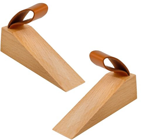 CHSEROK Cale Porte en Bois (Lot de 2) avec Base Antidérapante, Corde Pratique - Cale Porte pour Espaces de 5 à 30 mm, Protection de Porte Durable et Sécurisée