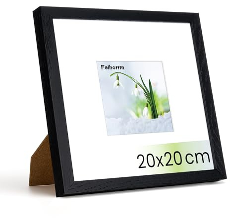 Feihorrm Bilderrahmen, Fotorahmen aus Eiche, Mit gehärtetem Glas, Für 20x20 cm-Fotos ohne Passepartout oder 9x9 cm-Fotos mit Passepartout, Fotorahmen aus Massivholz (Schwarz, 20x20 cm/ 1x)