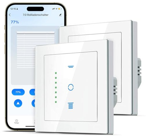 SMARTERCURRY Interruttore per tapparelle WiFi, timer per tapparelle intelligenti [7 Gen], controllo tapparelle/veneziane/tende da sole, compatibile con Alexa/Assistente Google, 2 pezzi | Bianco