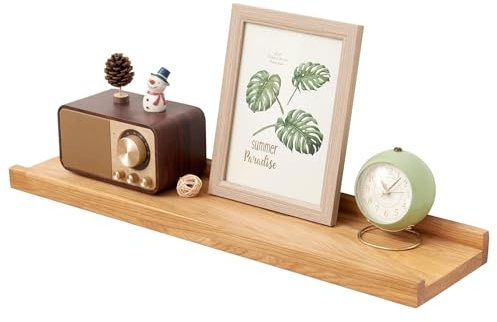 TREOAKWIS Schweberegal Wandregal, Regalbrett Holz Wandboard Eiche Massiv Bilderleiste Bücherregal Kinder Wand für Wohnzimmer, Kinderzimmer, Schlafzimmer, Büro (Natürlich, 40 x 15 cm)