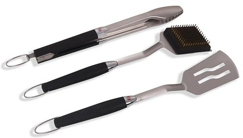 Grillstream Barbecue Accessories 3-Piece Tool Set, Durable Spatula, Tongs & Cleaning Brush with Easy-Grip Handles