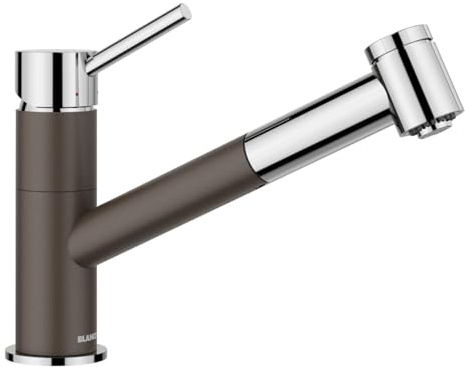 BLANCO KANO-S Vario | Küchenarmatur in cafe/chrom | Hochdruck | Mit herausziehbarem Schlauch | Keramik Kartusche | mit umstellbarer Brause für einen starken Strahl | [5,5x26,4x19,1 cm]