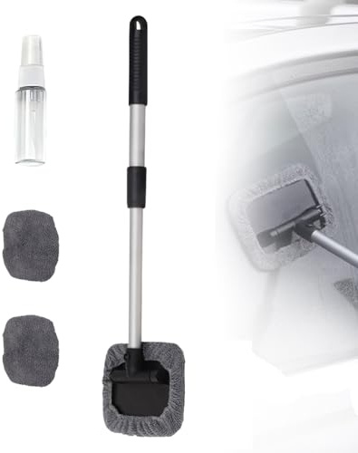 Windshield Window Cleaner Tool, Magnetic Car Window Cleaner Tool,180° Expandable Cleaner Tool with Microfiber Pads and Spray Bottles, Cleaning Supplies for Auto Glass Home (1 Set)