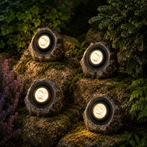 Garden Mile Solarleuchten für den Außenbereich, 15 Lumen, wasserdicht, strapazierfähig, hellweiß, Solar-Gartenleuchten für Weg, Auffahrt, Terrasse, Hof, Beleuchtung, 4 Stück