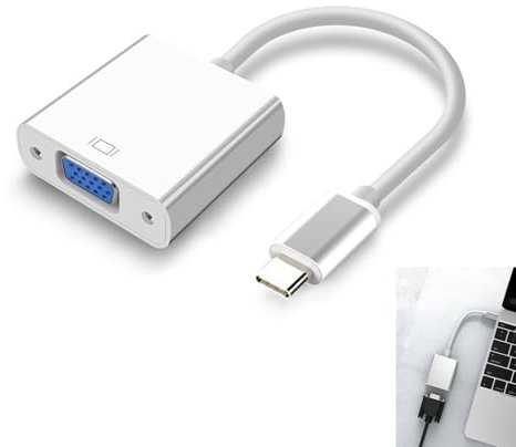 USB C to VGA Adapter, Thunderbolt 3/4 to VGA Adapter, USB 3.1 Male to Female Converter for iPhone 16 15 Pro/Max, MacBook Pro/Air, iPad, iMac, Dell, XPS, Surface Book 3, HP X360, Projector