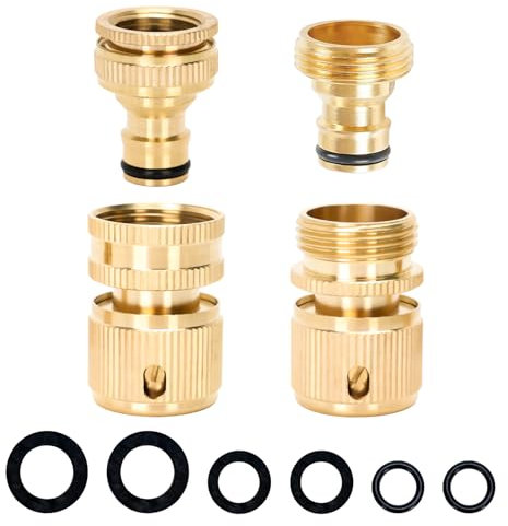 Expandable Hose Tap Connector Kit, Brass Outside Outdoor Tap Connector 3/4 Male Watering Nozzle Adapter & 3/4 Male Female Expanding Garden Hose Quick Connector for Flexible Hosepipe (Expandable kit)
