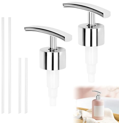 2 Pcs Pompa Dispenser Sapone Ricambio 28 mm con 4 Tubo | Erogatore Sapone Liquido, per Bagno Shampoo Doccia Gel e Flaconi Standard