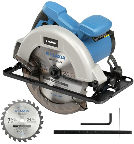 G LAXIA Scie Circulaire 1400W, Scie Circulaire pour le bois, 6000 RPM, Profondeur de Coupe Max: 62 mm (90°) et 48 mm (45°), moteur en cuivre pur, Lama 185 mm