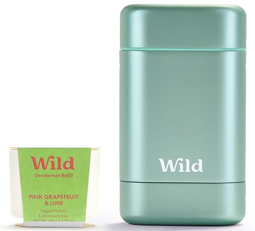 Wild Kit Iniziale di Deodorante Naturale Ricaricabile con Custodia Aqua e Ricarica Profumata al Pink Grapefruit & Lime (40g) - Senza Alluminio - Protezione a Lunga Durata - Vegano