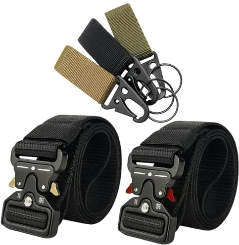 WORUIB Tactical Belt, 2 Pack Quick Release Military Belt with 3 Belt Clips, Adjustable Nylon Webbing for Outdoor Work, Airsoft, Army, Law Enforcement, Construction and Casual Wear