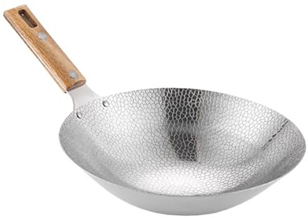 BATHVEVE Sartén y Conveniente para Almacenar y Escurrir Alimentos Multifuncional Wok de Acero Inoxidable Fácil de Limpiar con Mango de Madera para Cocina