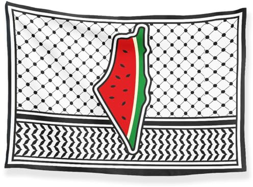 Bandera de Palestina con Diseño Kufiya y Sandía 100x70 cm | Resistente, ideal para uso exterior y también interior | Tejido poliéster 100% Banderas resistente Palestina